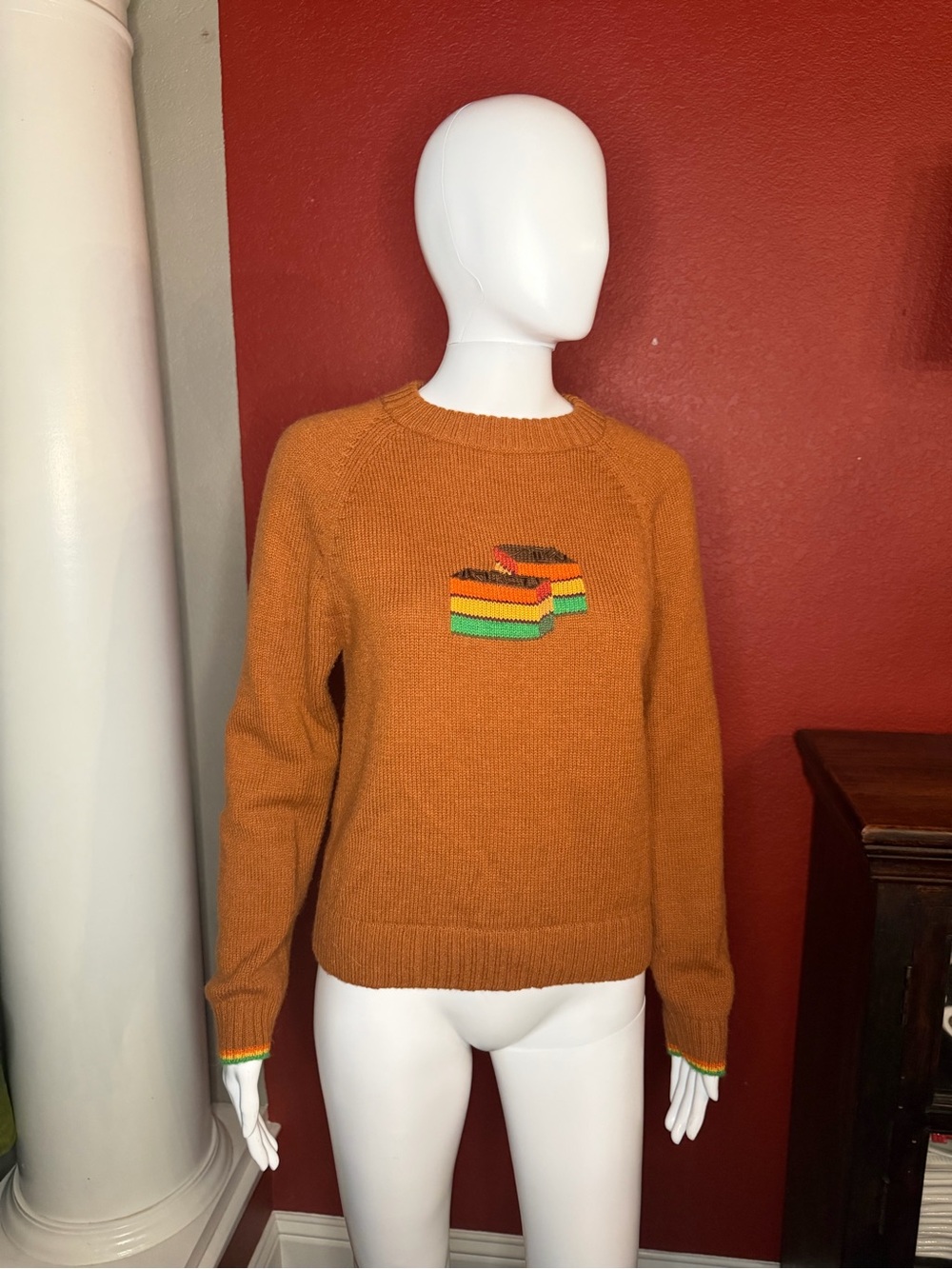 Rachel Antonoff Rainbow Cookie Sweater Rust Brown Medium - Picture 3 of 11